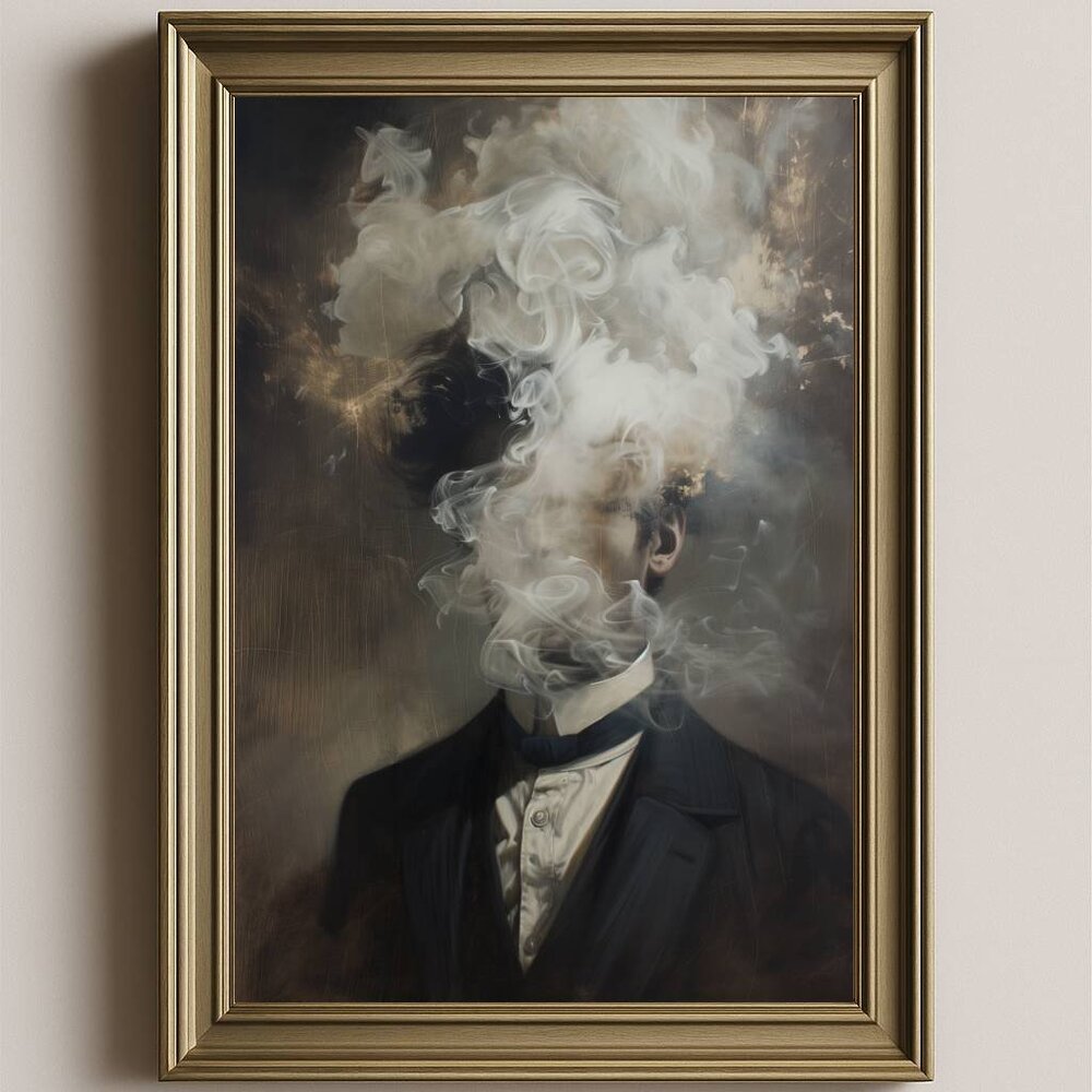 8.5x11 Victorian Smoke Man Art Print | Gothic Strange Decor | Moody Wall Art
